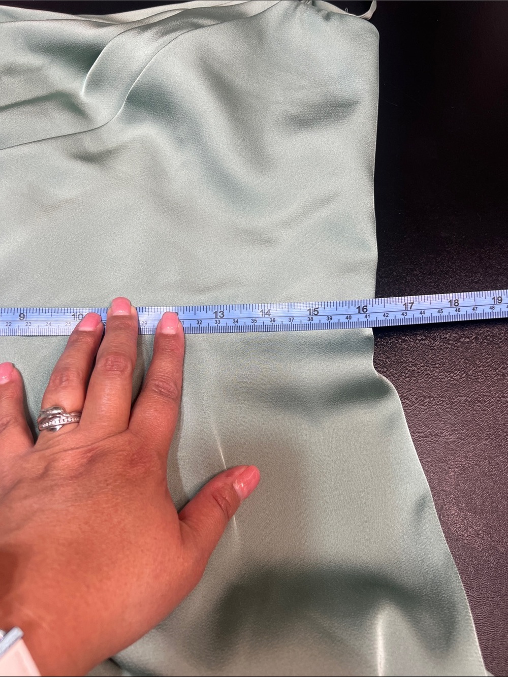 Azazie Sage Green Satin Draped Spaghetti Strap Gown - Picture 11 of 16